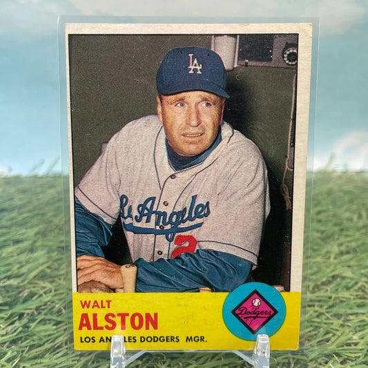 Vintage 1963 Topps baseball card of Walt Alston Los Angeles Dodgers EXMT