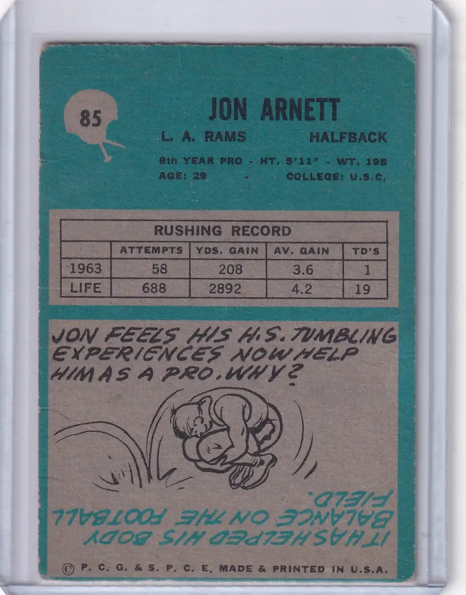 Vintage 1964 Philadelphia Football card of Jon Arnett from the Los Angeles Rams
