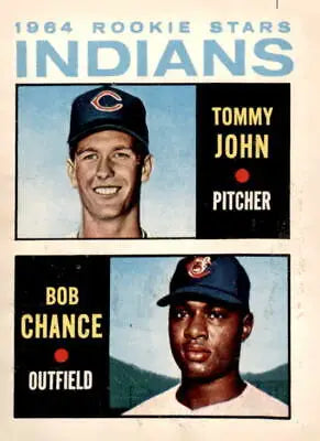 1964 Rookie Stars baseball card featuring Tommy John and Bob Chance from Topps 146