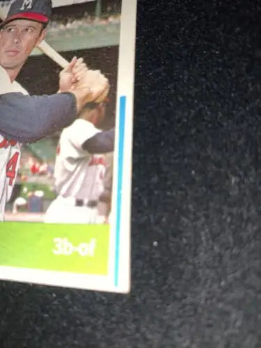 Vintage baseball card featuring 1964 Topps #35 Eddie Mathews Blue Line Version Print Error