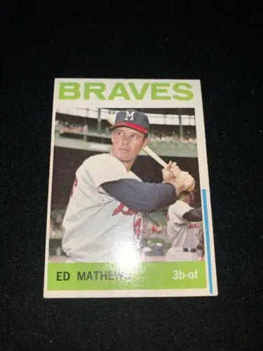 Vintage Ed Mathews baseball card featuring rare blue line version print error from 1964 Topps