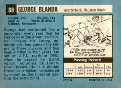 Vintage George Blanda trading card from 1964 Topps #68 in EX-MT condition