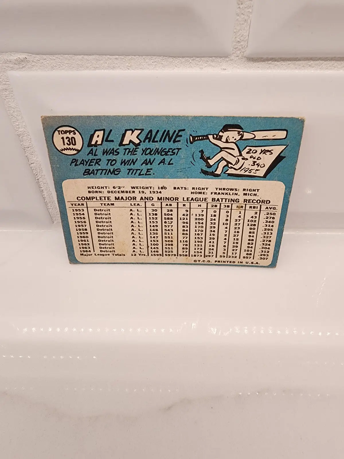 Vintage Al Kaline baseball card from 1965 Topps baseball trading card series