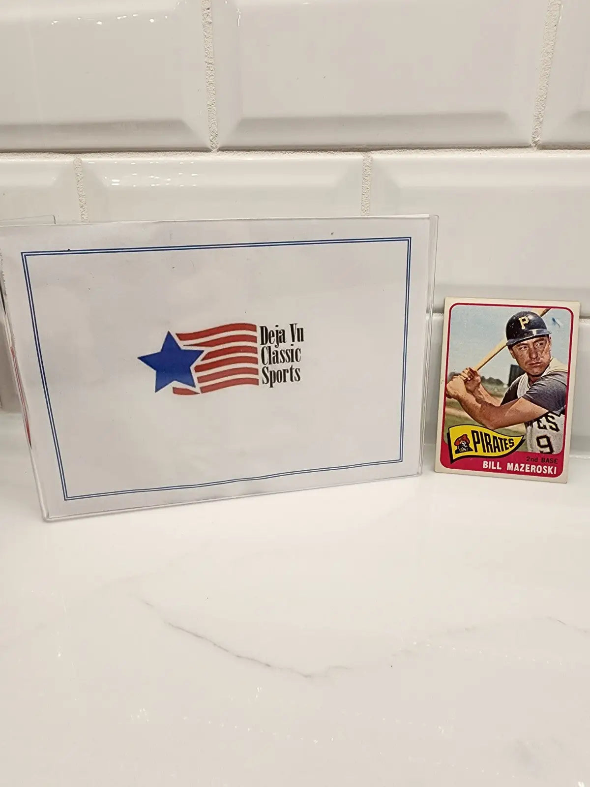 Baseball card and Deja Vu Classic Sports box featuring 1965 Topps Bill Mazeroski trading card