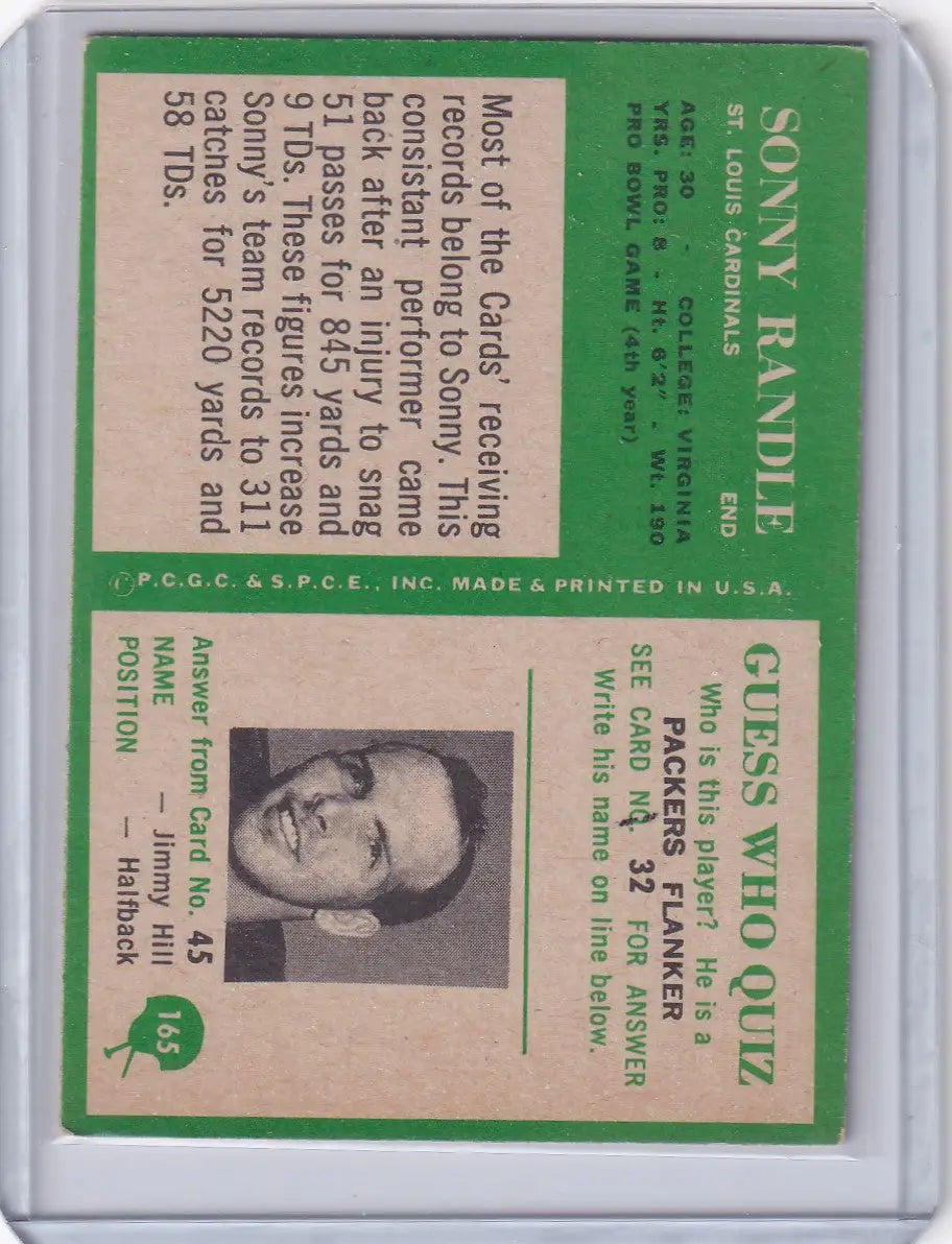Vintage Philadelphia football card featuring Sonny Randle of the St. Louis Cardinals