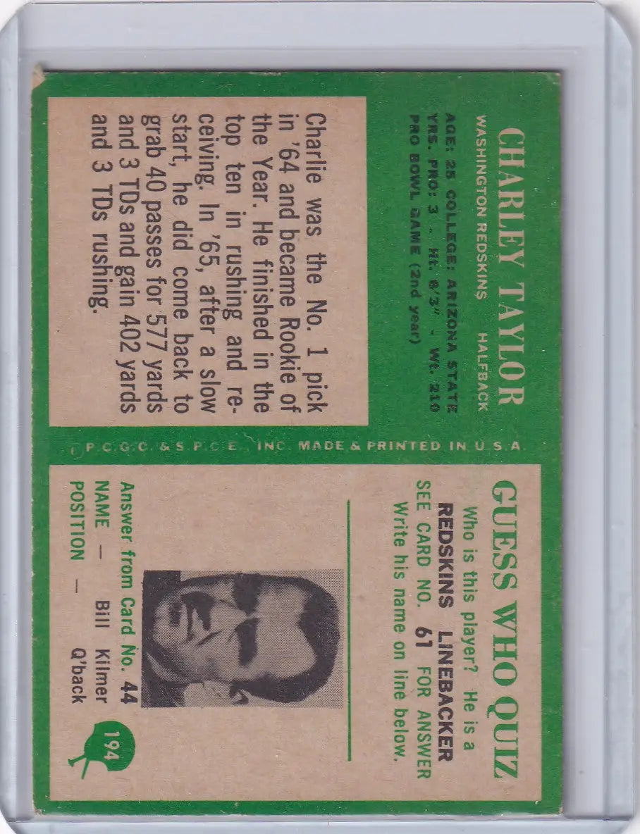 1966 Philadelphia Football #194 Charley Taylor - Washington Redskins