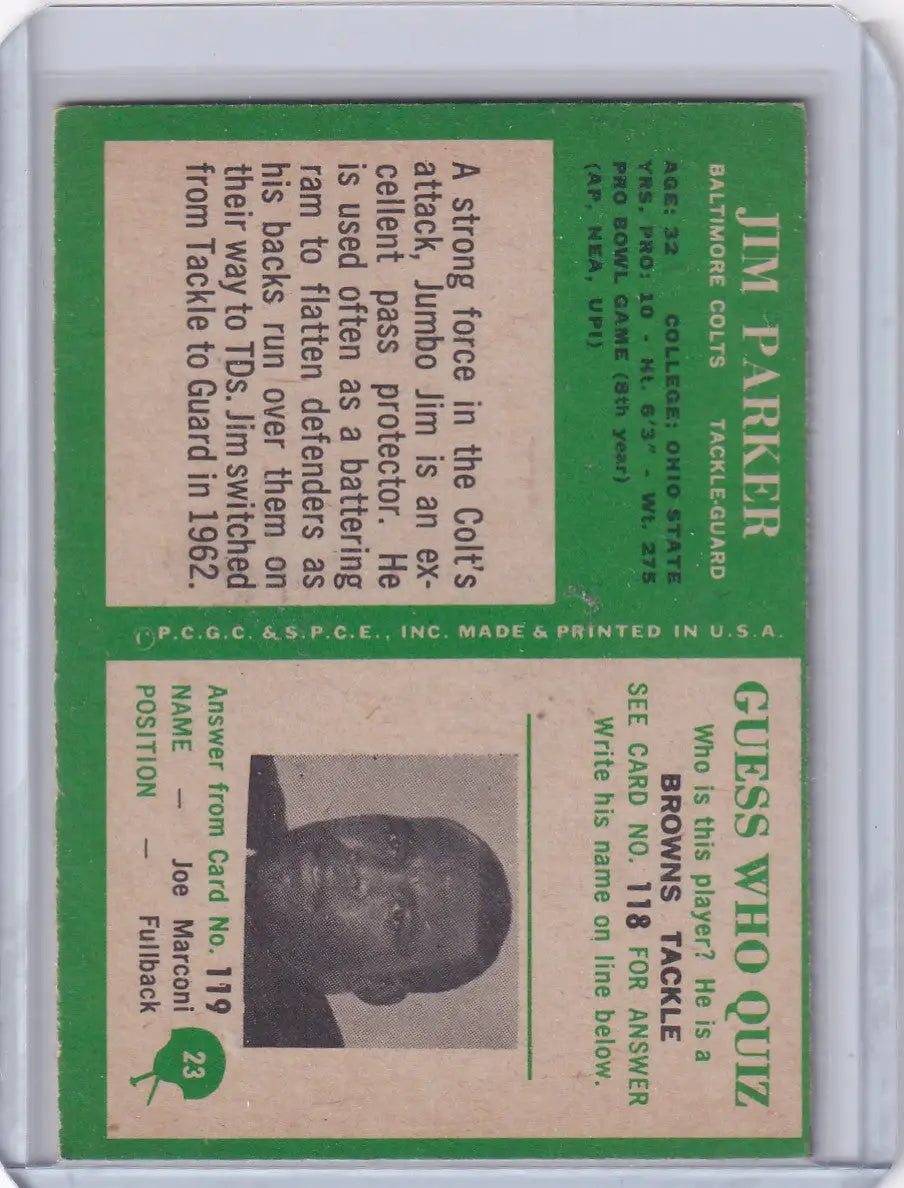 1966 Philadelphia Football #23 Jim Parker - Baltimore Colts