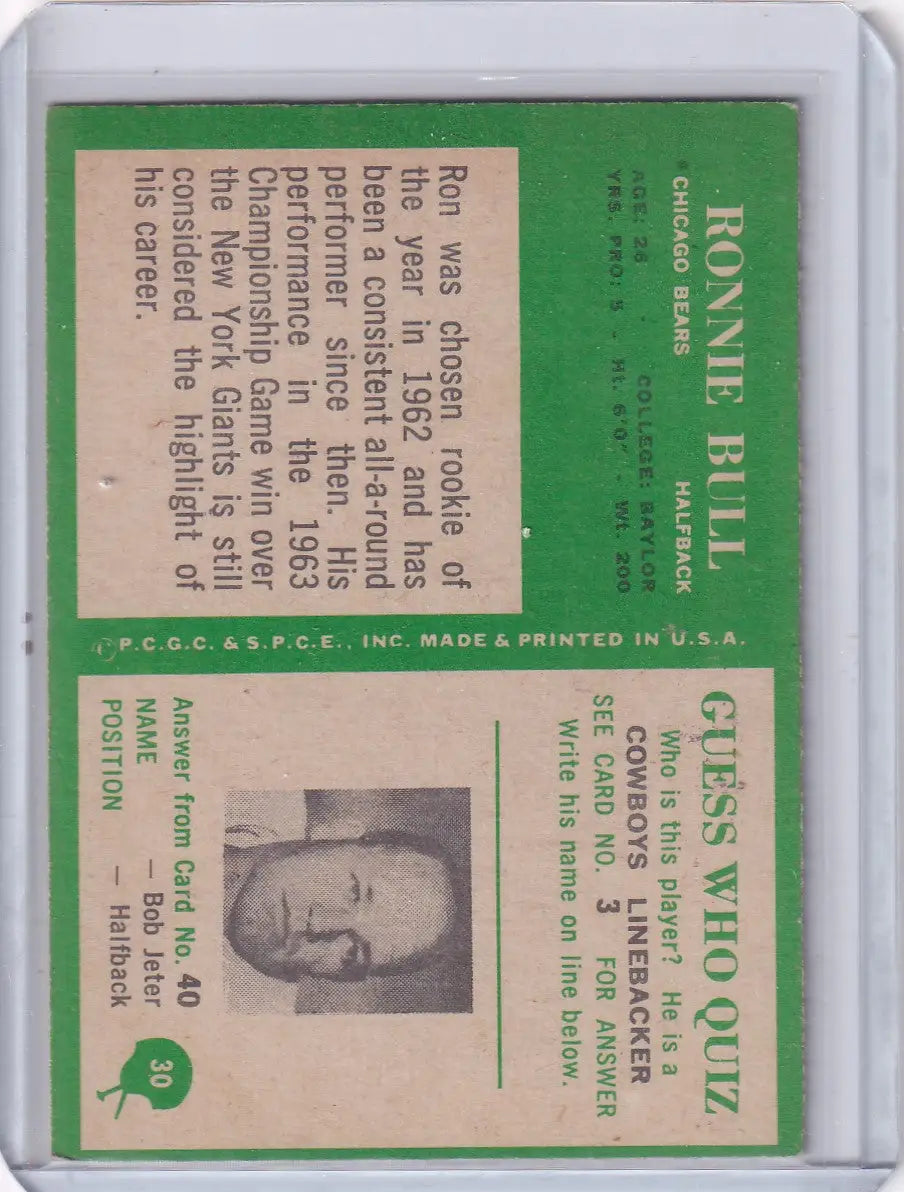 Vintage Philadelphia football card of Ron Bull from the Chicago Bears 1966 collection