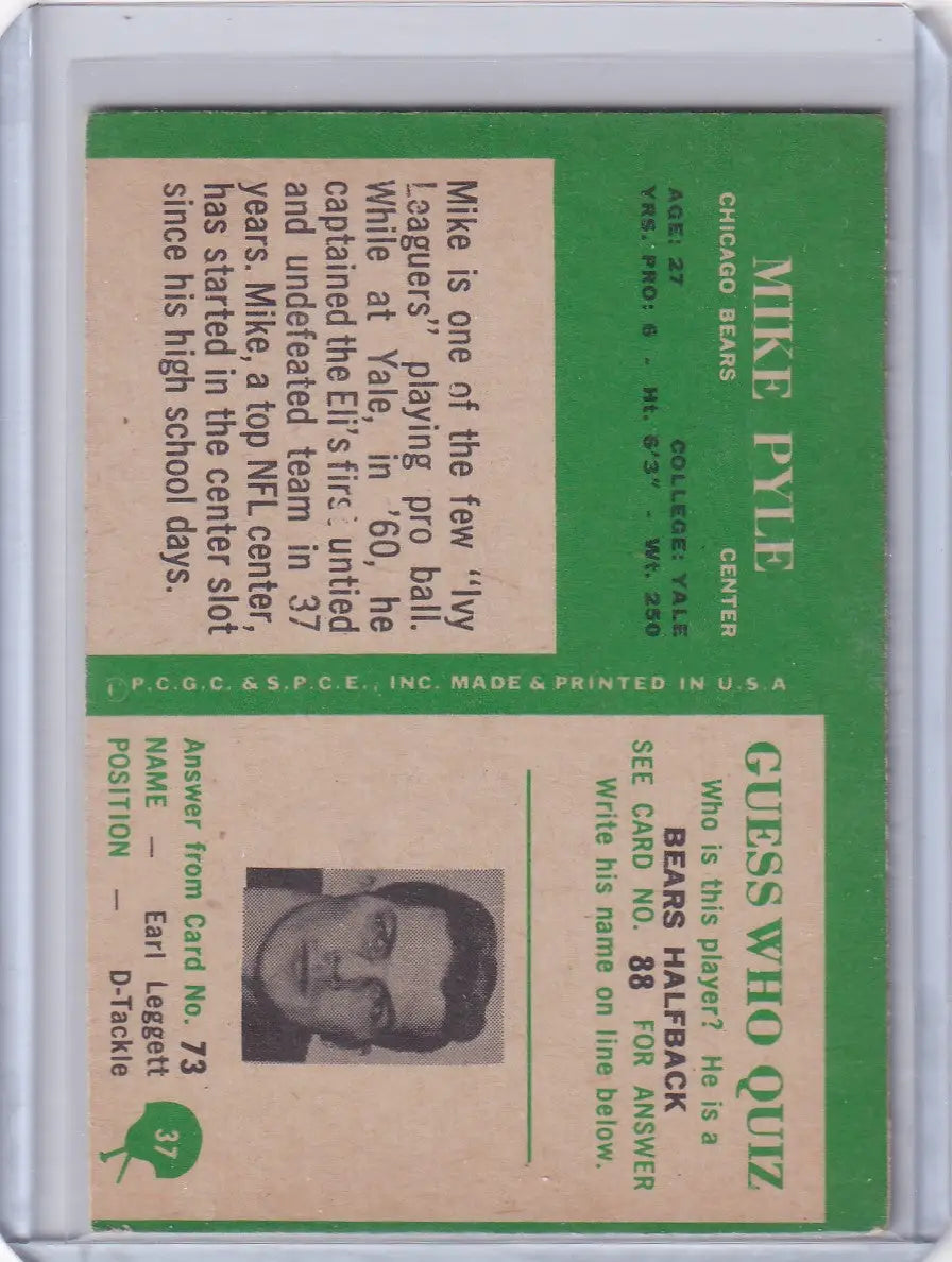 Vintage Philadelphia Football Mike Pyle football card featuring Chicago Bears player