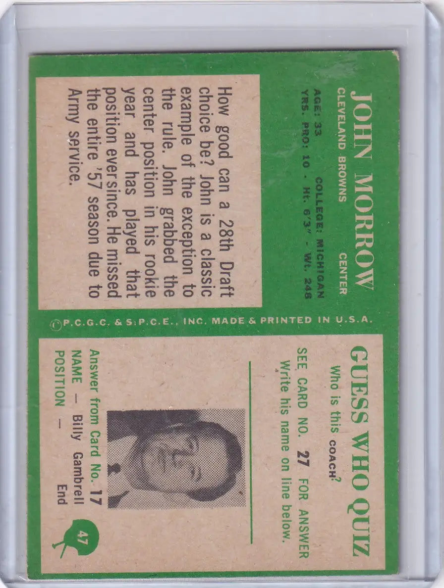 Vintage Philadelphia football card featuring John Morrow of the Cleveland Browns
