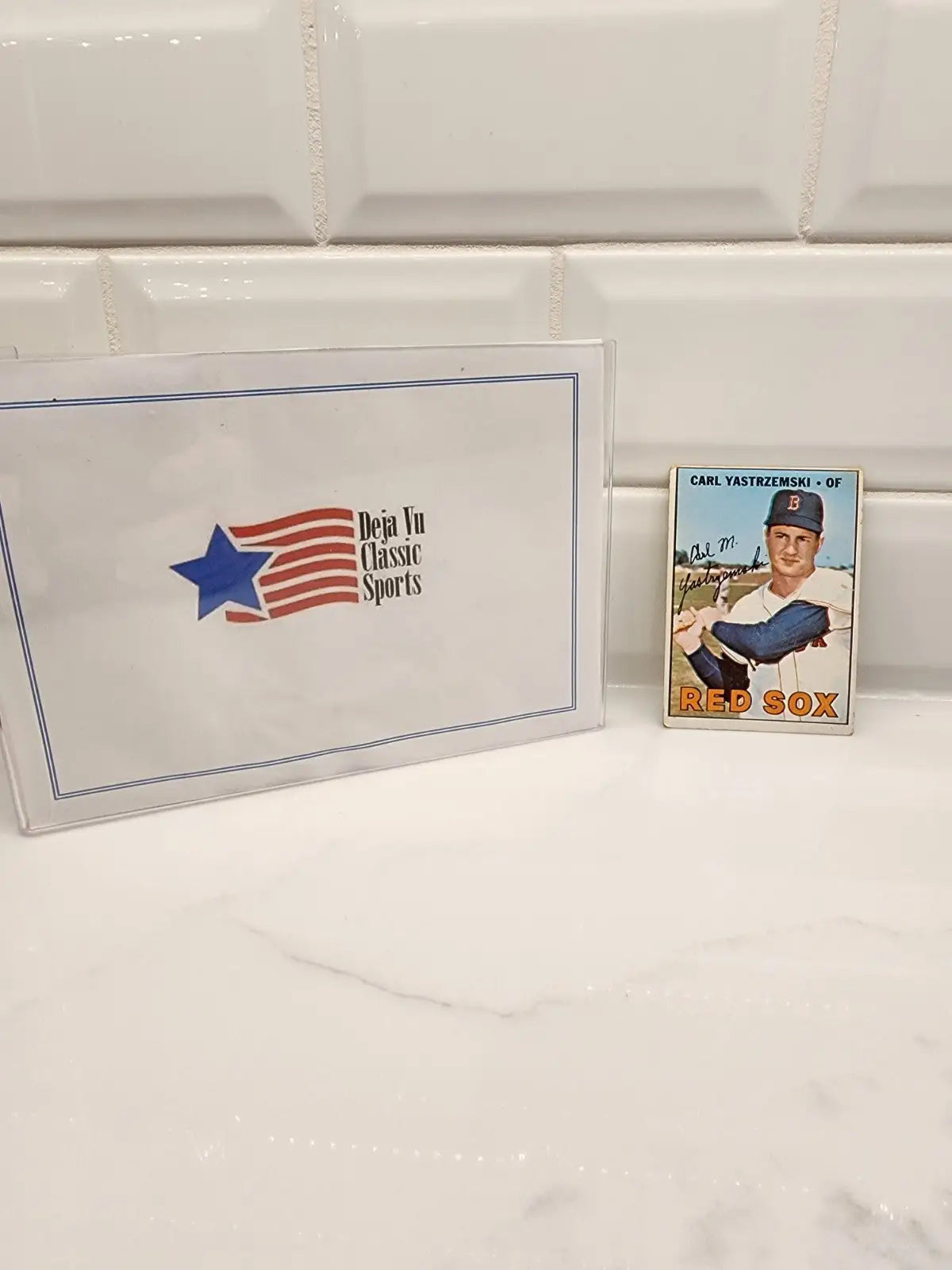 Vintage Carl Yastrzemski baseball trading card from 1967 Topps Boston Red Sox series