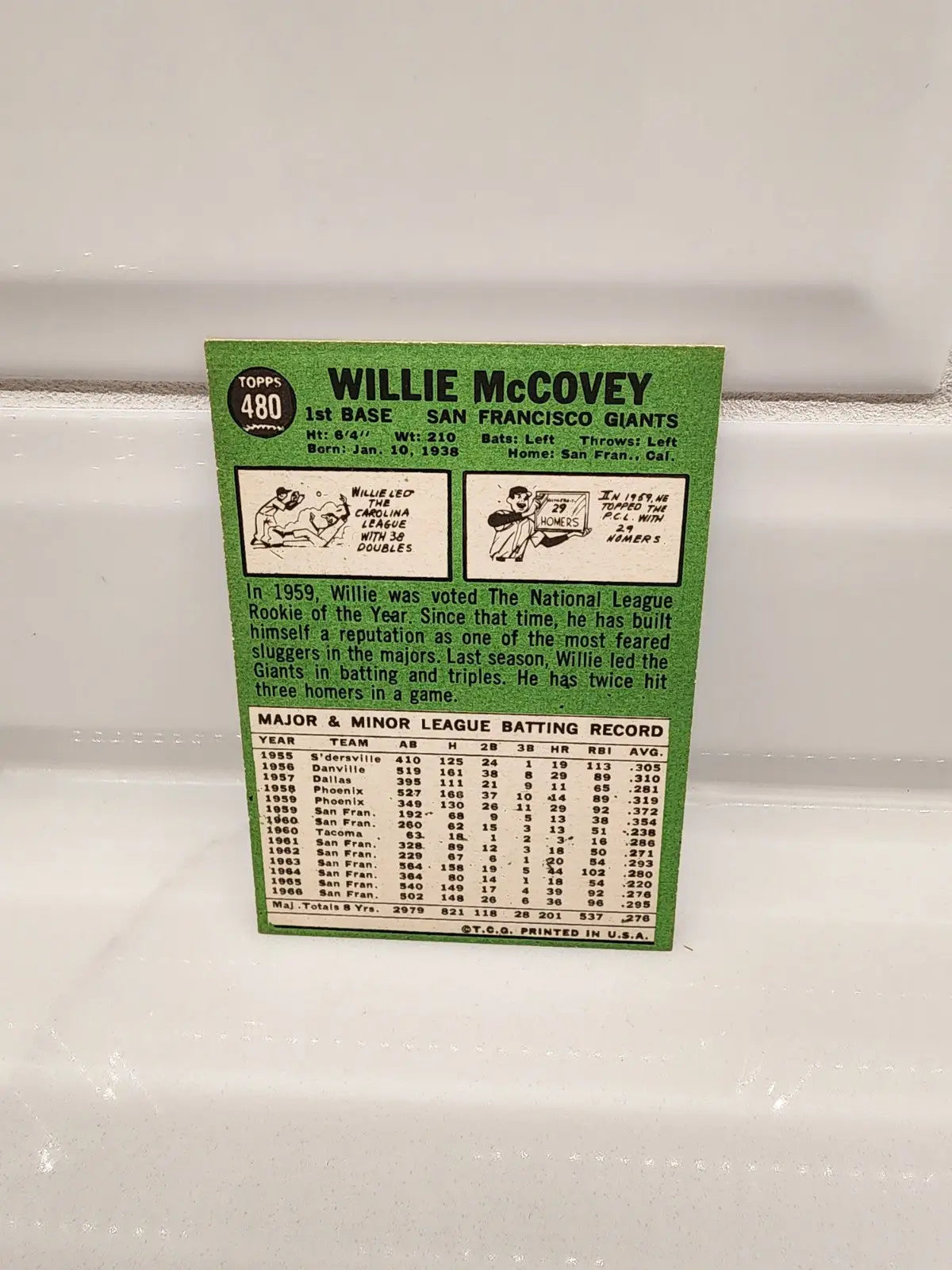 Willie McCovey baseball card from 1967 Topps #480 featuring San Francisco Giants player