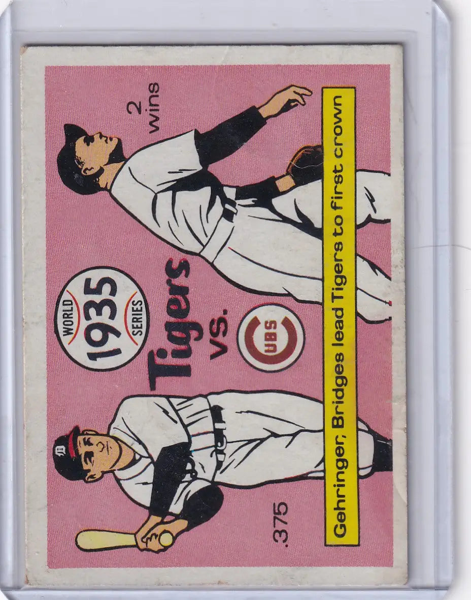 Vintage 1935 World Series baseball card featuring Detroit Tigers and Chicago Cubs from Fleer World Series