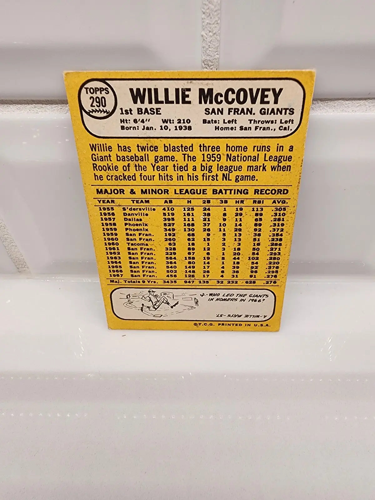 1968 Topps Willie McCovey baseball card trading card San Francisco Giants replica