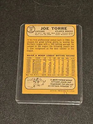 1968 Topps Joe Torre baseball card featuring Joe Torre in a collectible baseball card display