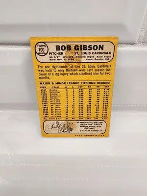Vintage Bob Gibson baseball card from 1968 Topps featuring Bob Gibson #100 VG-EX