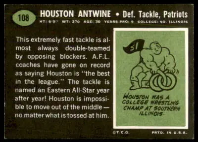 Vintage Houston Antwine trading card from 1969 Topps #108 featuring Houston Antwine