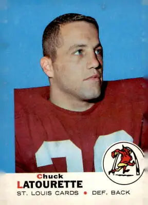 Football trading card of Chuck Latourette from 1969 Topps #112 collection