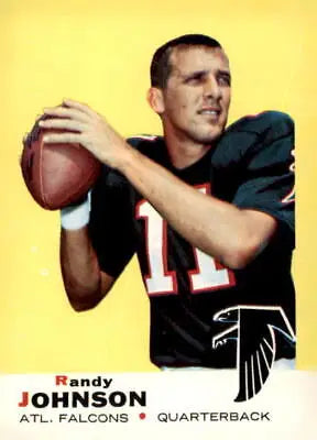 Football player holding a football sports trading card from 1969 Topps #115 Randy Johnson
