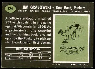 Vintage Jim Grabowski football card from 1969 Topps #124 showcasing Jim Grabowski of the Green Bay Packers