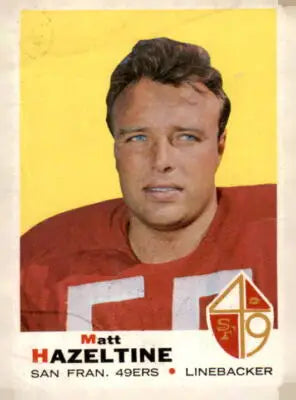 Vintage 1969 Topps #204 Matt Hazeltine football card featuring San Francisco 49ers