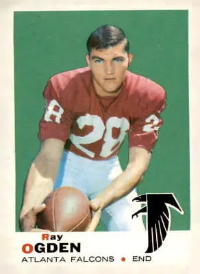 Vintage football card of Ray Ogden from 1969 Topps, featuring Atlanta Falcons memorabilia