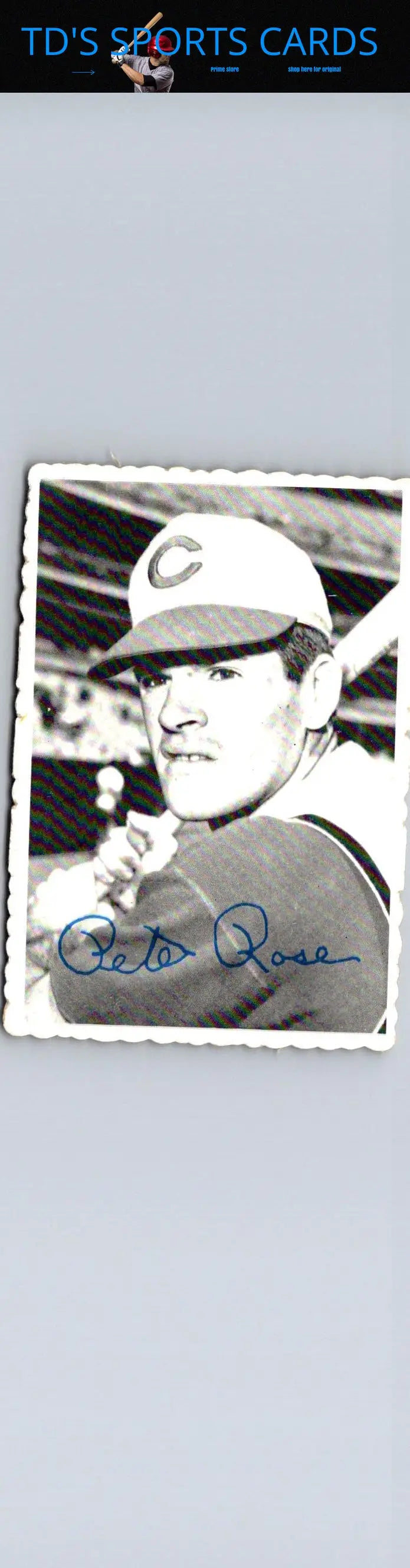 Signed Pete Rose baseball card from the 1969 Topps #21 Pete Rose Deckle collection