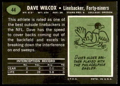 Vintage 1969 Topps football card back featuring Dave Wilcox of the San Francisco 49ers