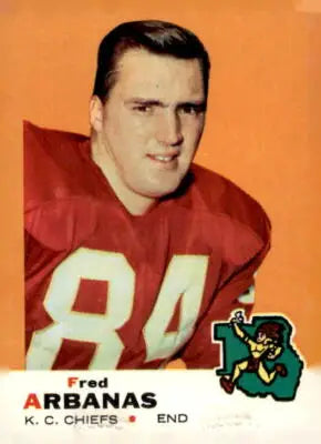 Vintage football card of Fred Arbanas, Kansas City Chiefs player from 1969 Topps series