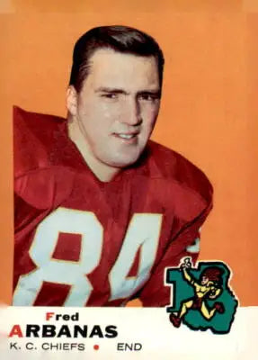 Vintage football card of Fred Arbanas from 1969 Topps #89 featuring Kansas City Chiefs