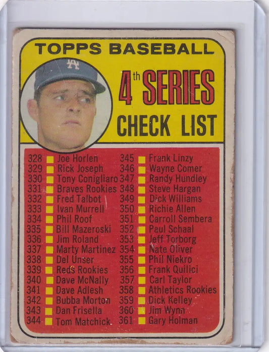 Vintage Topps Baseball 1969 checklist card featuring Don Drysdale, Los Angeles Dodgers