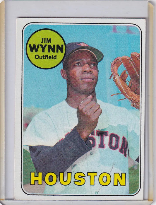 Vintage 1969 Topps Baseball card of Jim Wynn, Houston Astros outfielder in uniform