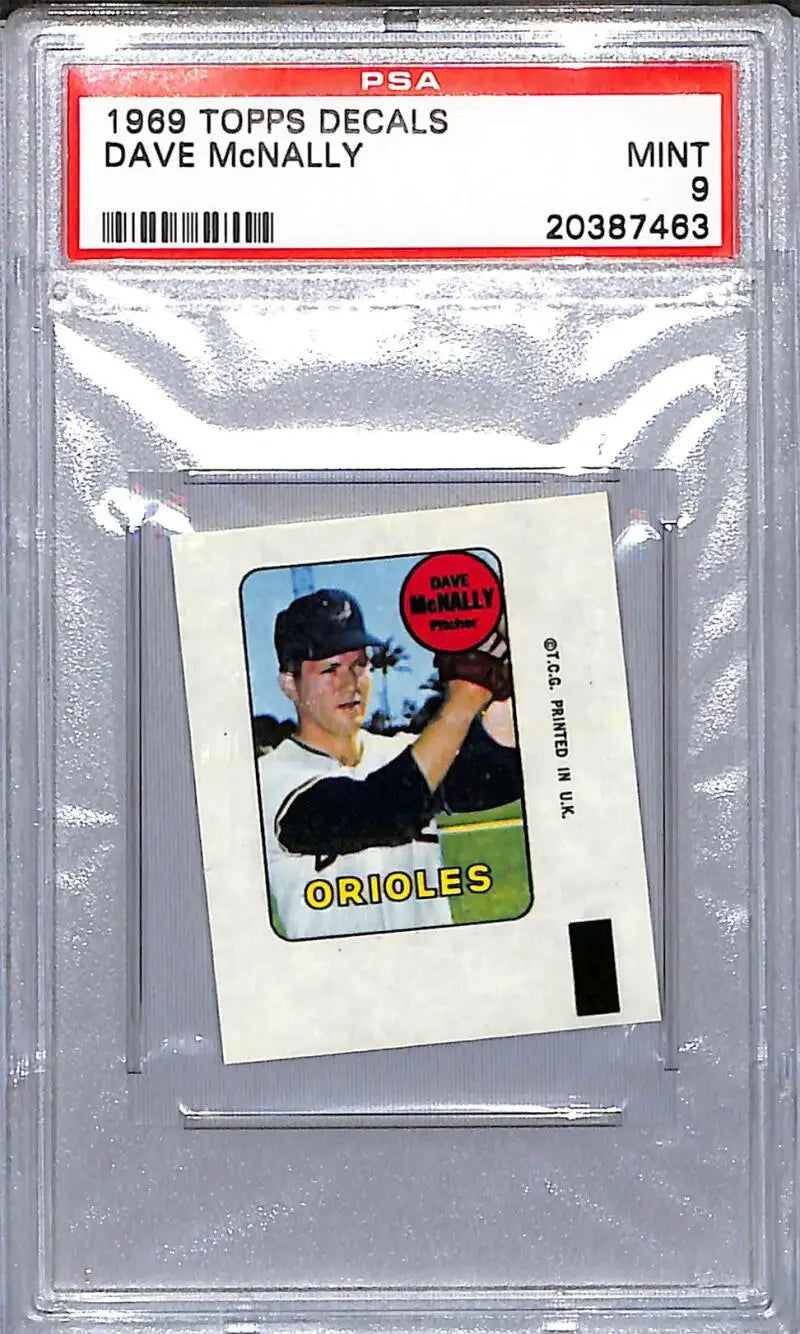 Graded 1969 Topps Decals of Dave McNally Baltimore Orioles PSA 9 Mint