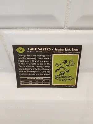 Gale Sayers football card from 1969 Topps featuring Topps Gale Sayers #51 EX