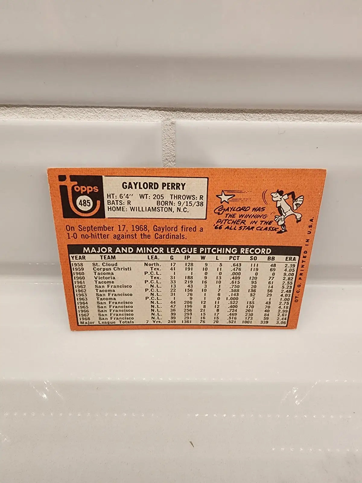 Gaylord Perry baseball trading card from 1969 Topps San Francisco Giants collection
