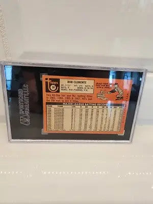 Framed Topps Roberto Clemente 1969 baseball card display for collectors