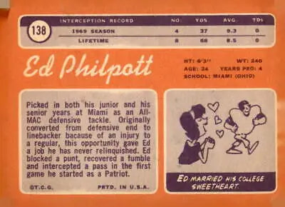 1970 Topps Ed Philpott football trading card showcasing Ed Philpott trading card from the 1970s
