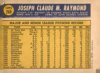 Baseball card showing Claude Raymond Montreal Expos statistics from 1970 Topps #268