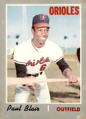 Paul Blair baseball card from 1970 Topps series featuring Paul Blair baseball memorabilia