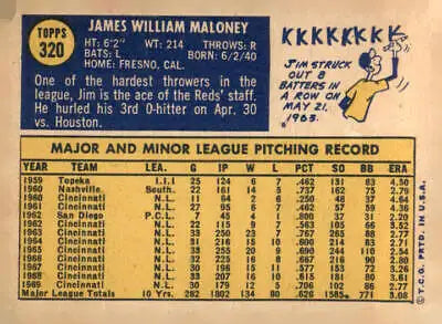 Vintage 1970 Topps Jim Maloney trading card from sports trading card collection