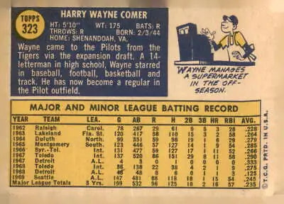 Vintage 1970 Topps Wayne Comer baseball card VG-EX collectible memorabilia