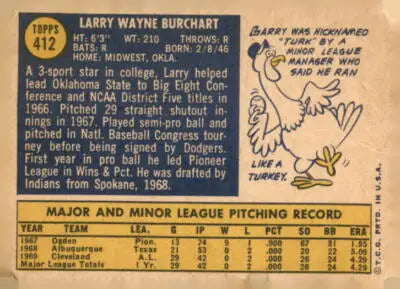 Vintage 1970 Topps Larry Burchart baseball card featuring Larry Burchart collectible