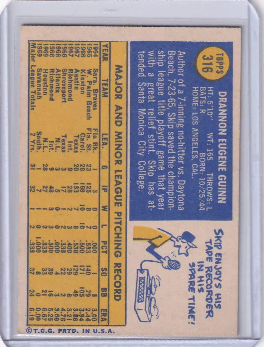 Vintage Topps Baseball card featuring Skip Guinn and Houston Astros statistics
