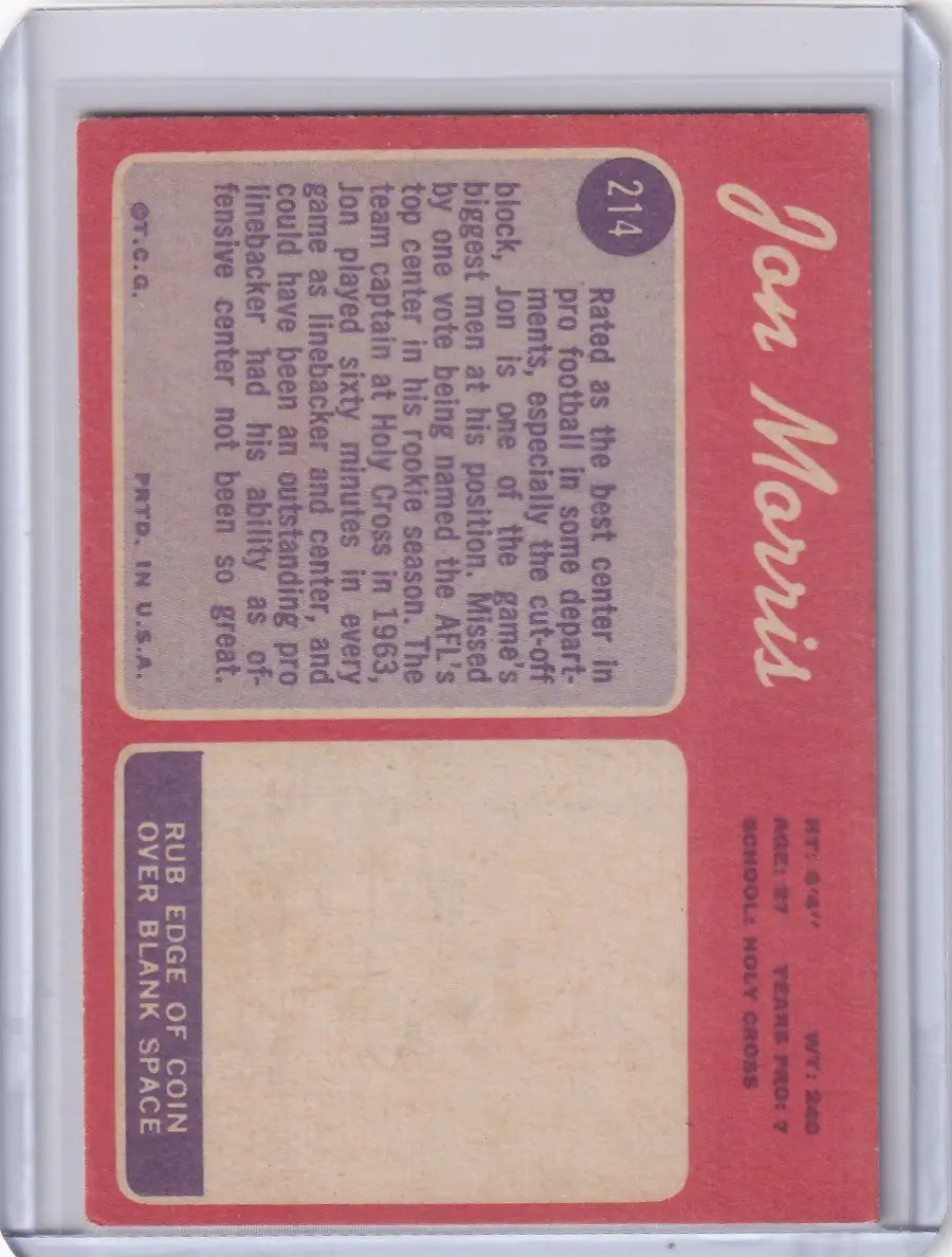 Topps Football card featuring Jon Morris of the New England Patriots on a red background