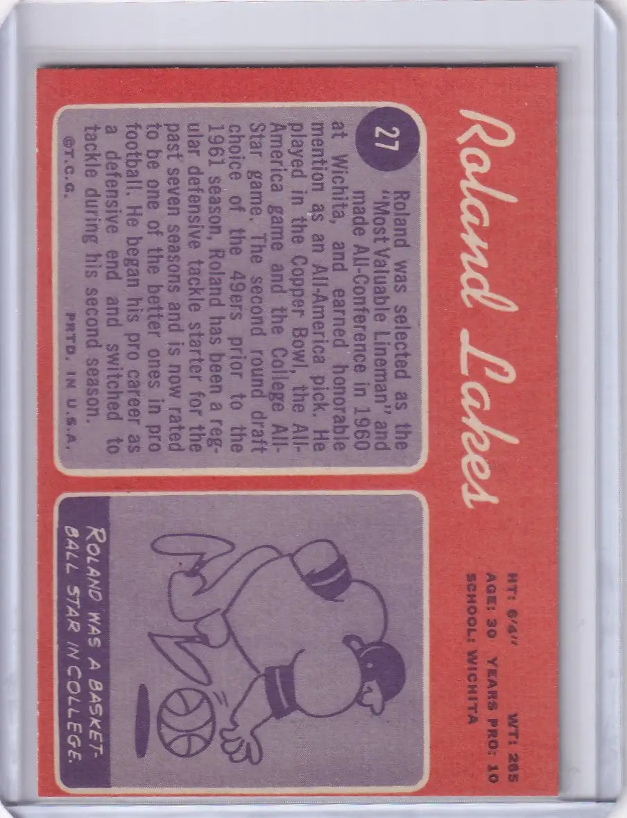 Topps Football card of Roland Lakes with San Francisco 49ers stats and illustration