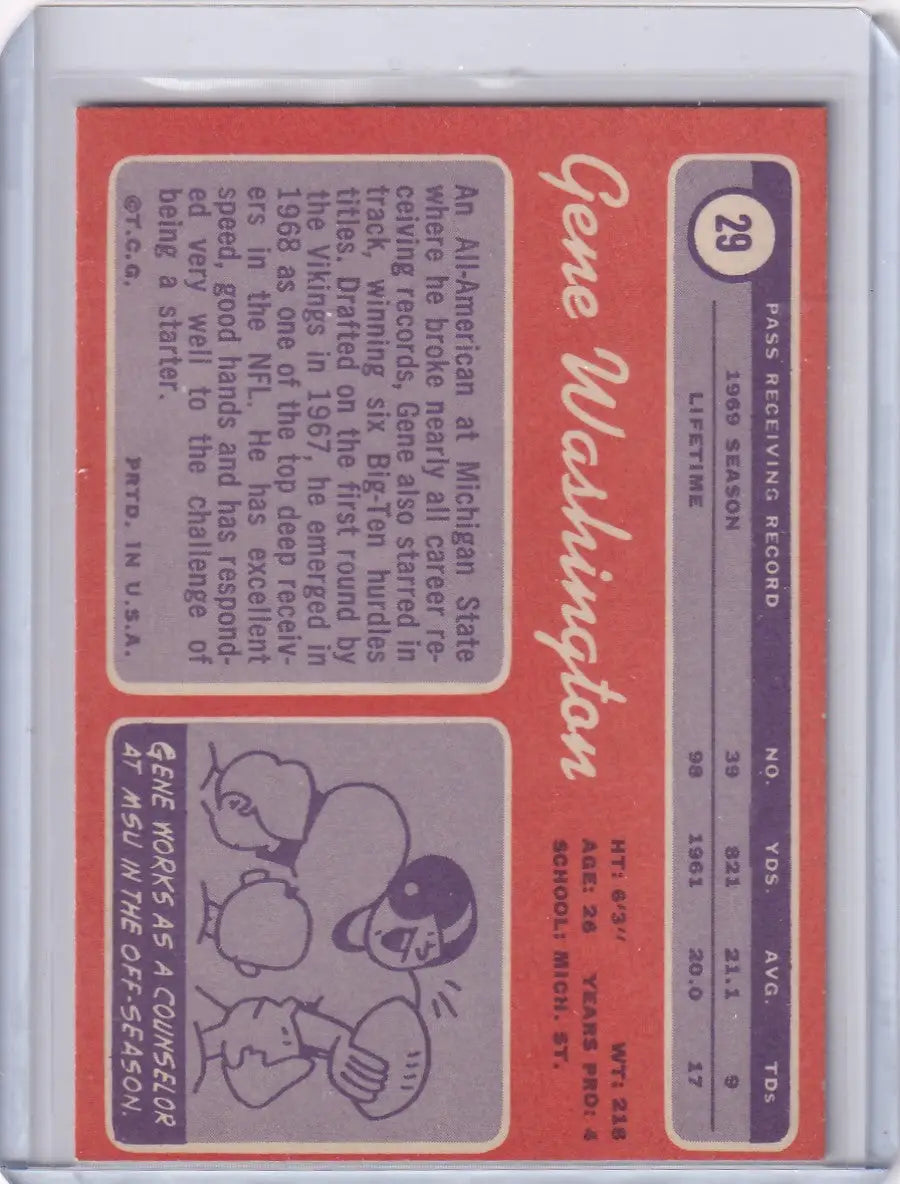 Vintage Topps Football trading card of Gene Washington from the Minnesota Vikings