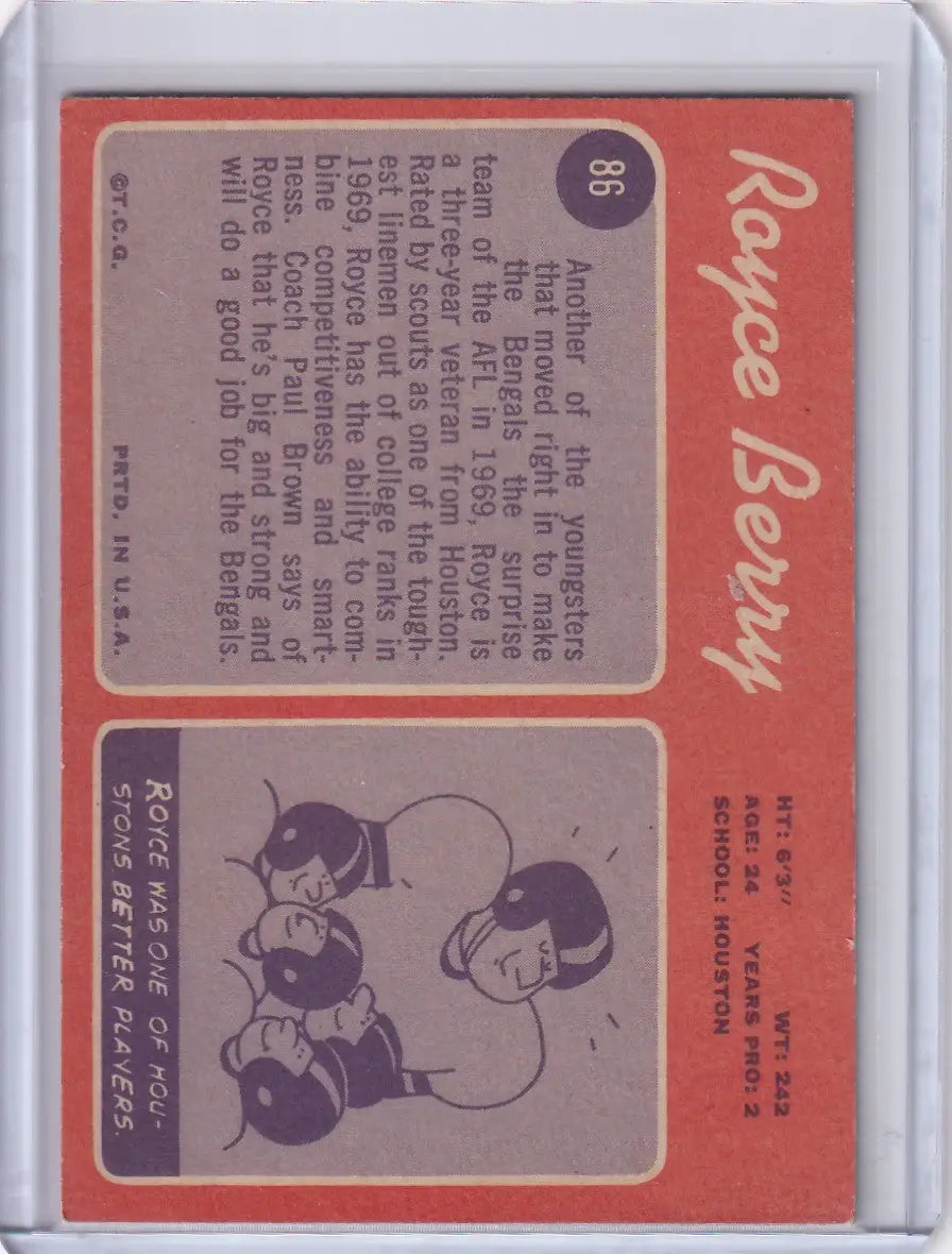 Trading card of Royce Berry from 1970 Topps Football, representing Cincinnati Bengals