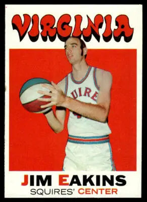 Vintage basketball card of Jim Eakins from 1971-72 Topps featuring Virginia Squires