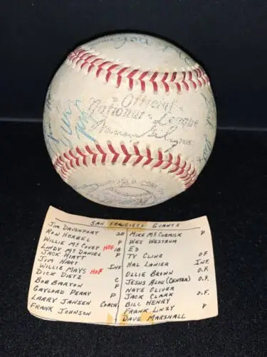 Signed baseball featuring the 1971 San Francisco Giants team roster with iconic players