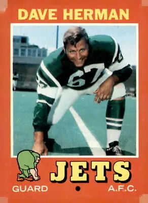 1971 Topps Dave Herman football card featuring York Jets player for collectors